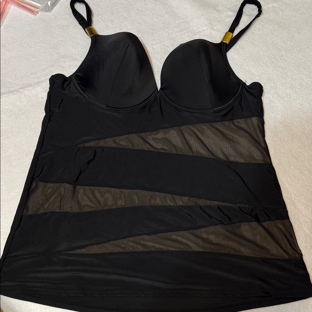 Swim By Cacique Black Tankini Top 40D